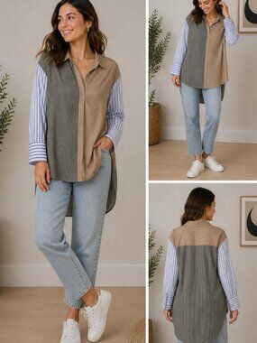 Zara Woman Colorblock Striped Shirt Dress Oversized Button Up Chic L